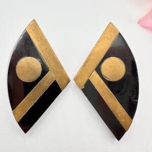 Vintage Modernist Abstract Geometric Brass & Lucite 80s Statement Earrings